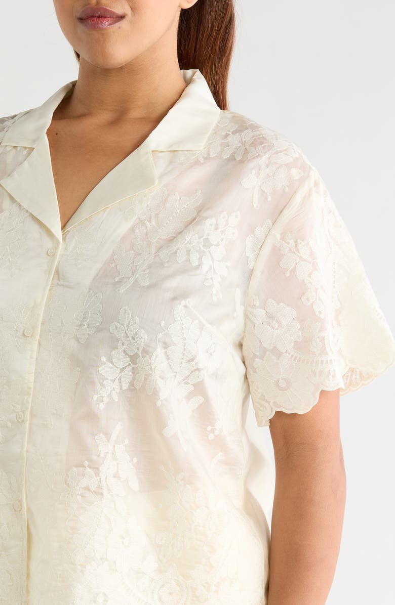 Vince Camuto Scallop Hem Lace Button-Up Shirt, Alternate, color, New Ivory