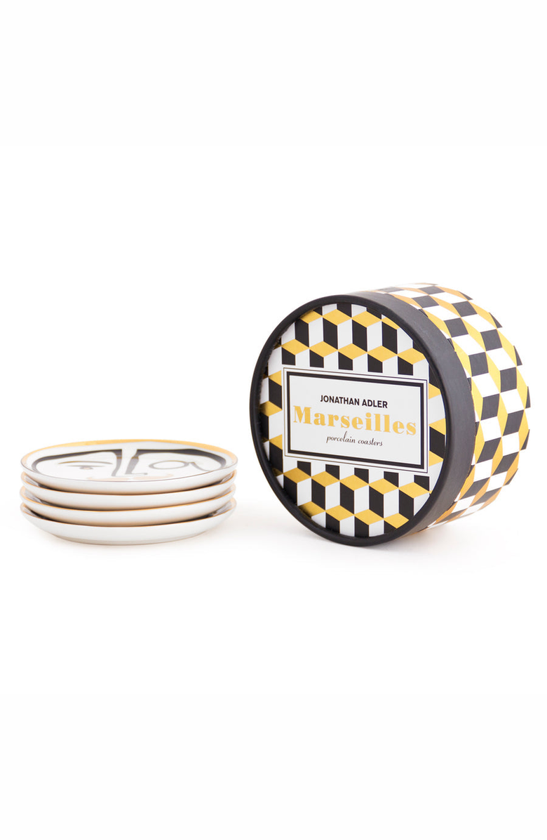 Jonathan Adler Marseilles Coaster Set, Alternate, color, White / Black / Gold