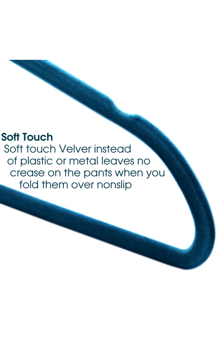 Elama 100 Piece Velvet Slim Profile Heavy Duty Felt Hangers with Stainless Steel Swivel Hooks, Alternate, color, Blue