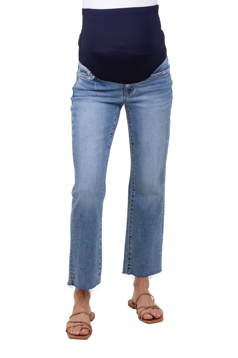 Cropped Raw Hem Straight Leg Maternity Jeans, Alternate, color, Blue