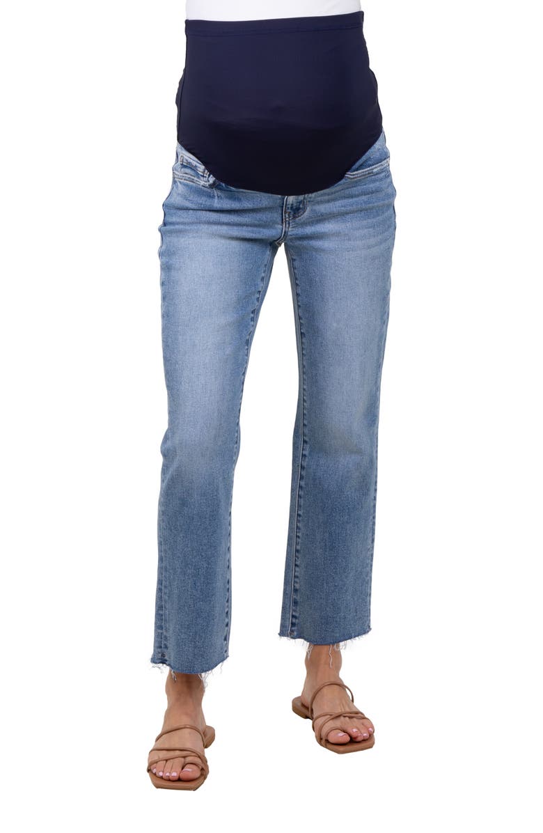 PinkBlush Cropped Raw Hem Straight Leg Maternity Jeans, Alternate, color, Blue
