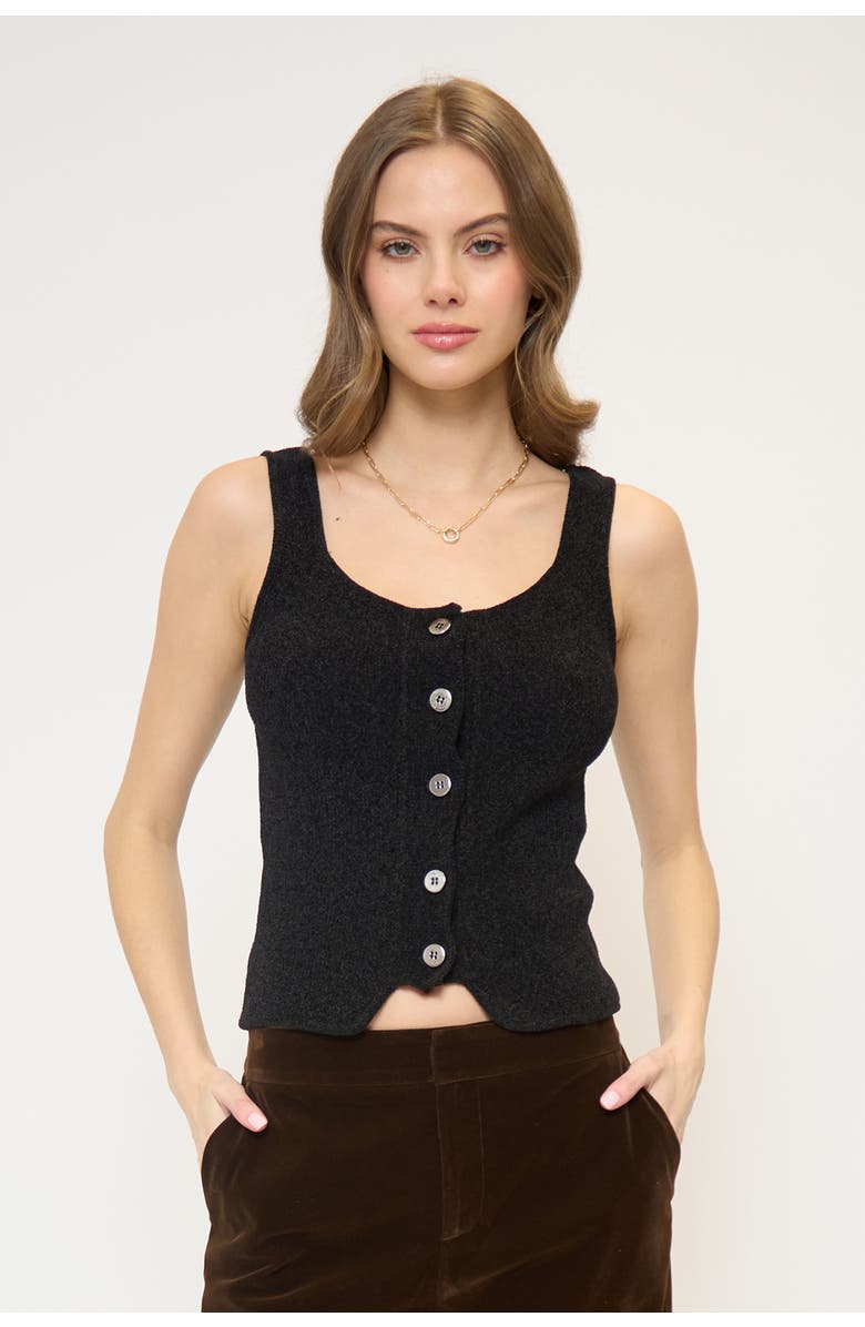 Central Park West Ember Chenille Button Up Tank, Main, color, Black