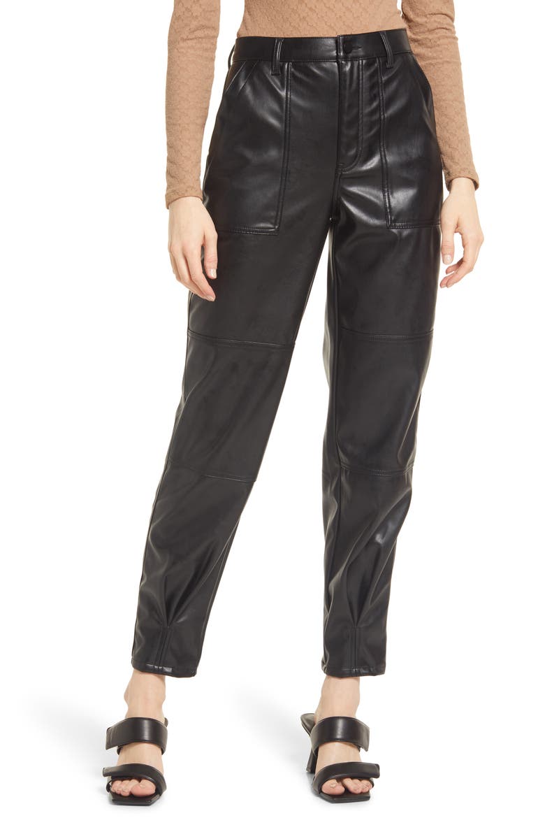 Tapered Leg Faux Leather Pants, Main, color, BLACK