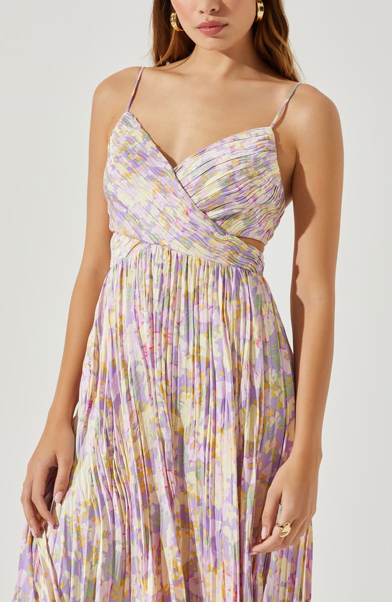 ASTR the Label Floral Plissé Crossover Cutout Midi Dress, Alternate, color, 