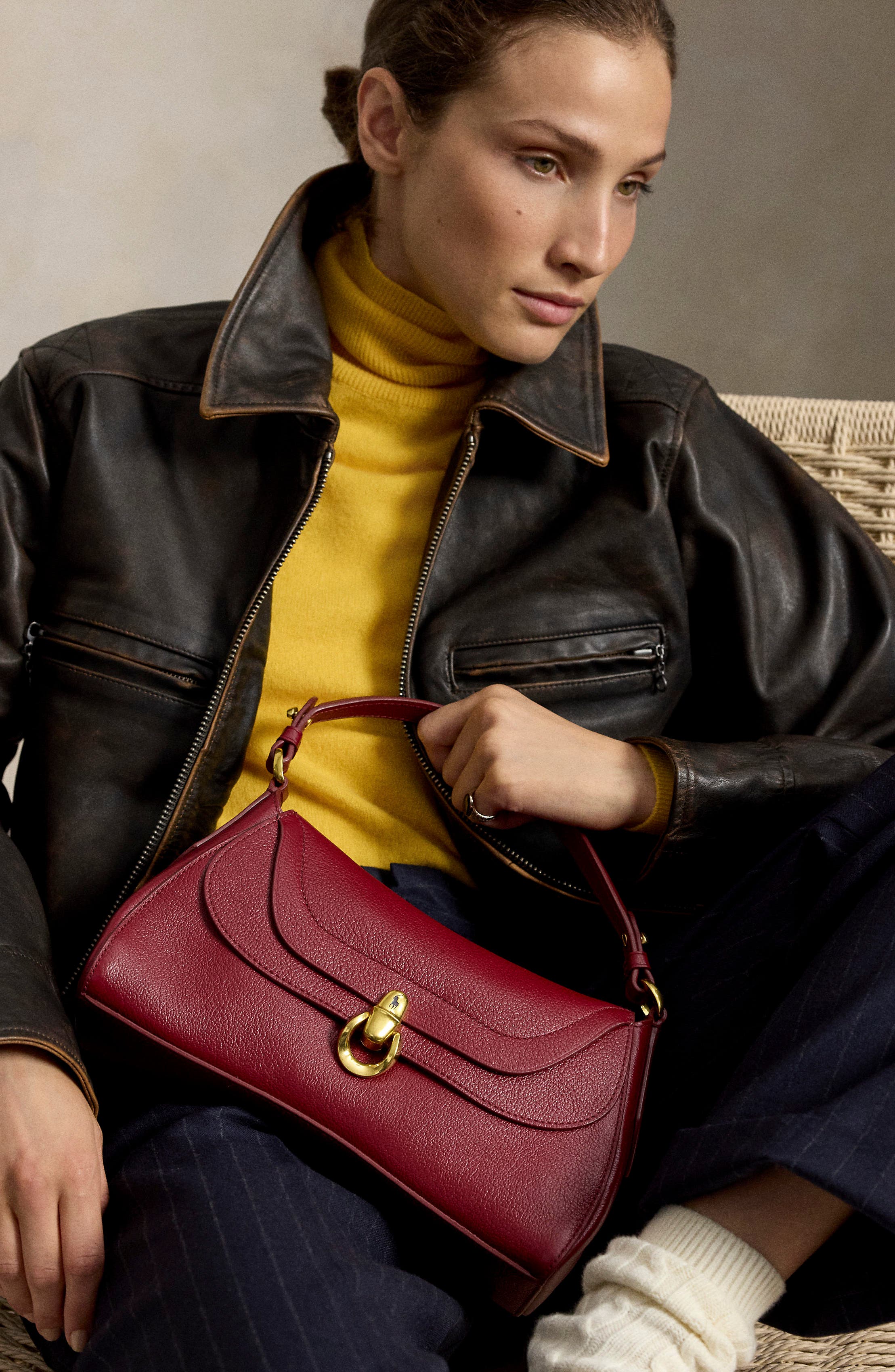 Polo ID Leather Shoulder Bag, Alternate, color, CURRANT