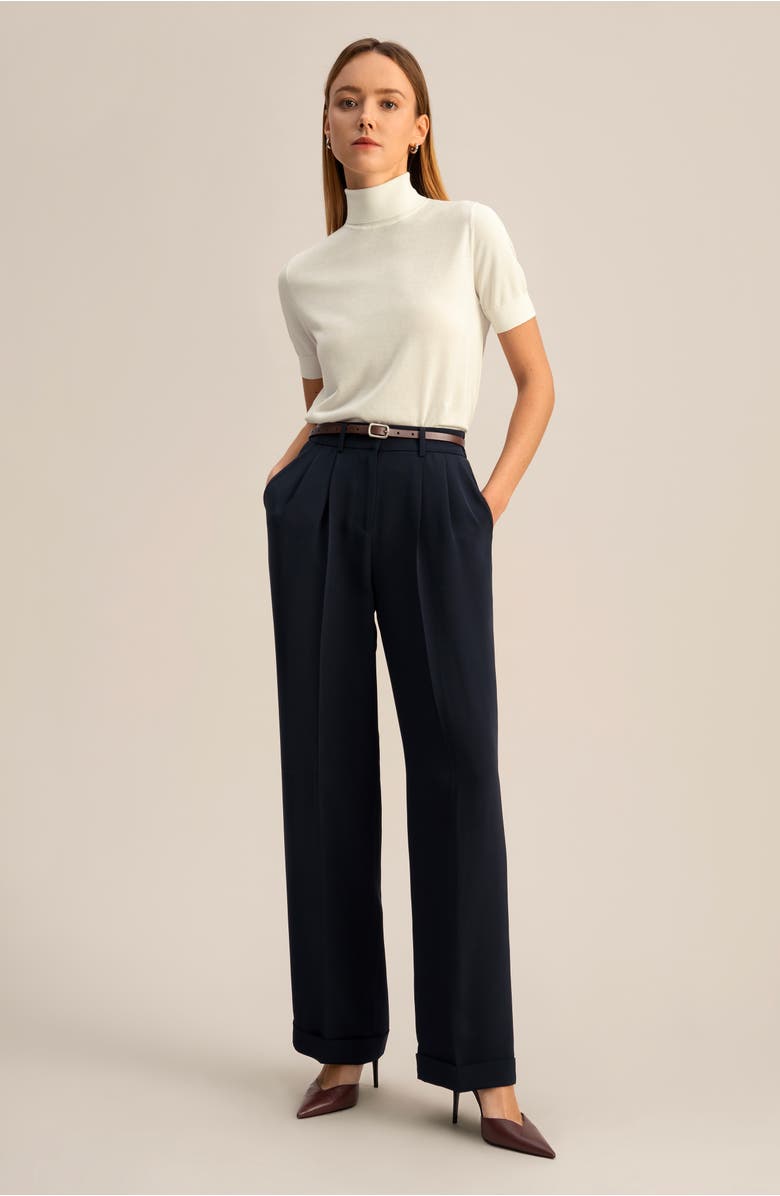 Lilysilk High Neck Short Sleeves Silk Knitted Sweater, Alternate, color, White