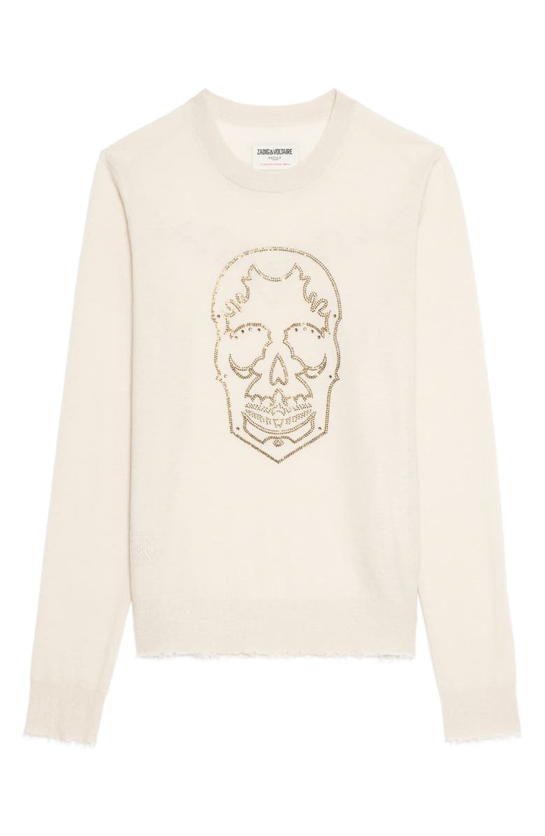 Zadig & Voltaire West Strass Rhinestone Skull Cashmere Sweater, Alternate, color,