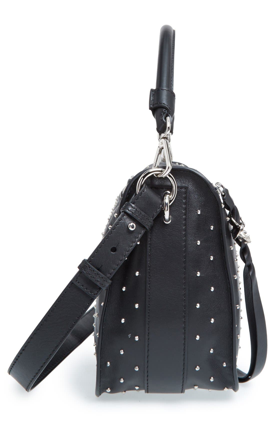 Alexander McQueen 'Skull' Pin Stud Leather Hobo, Alternate, color, BLACK