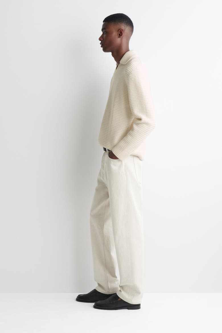 Waffle-Knit Wool Polo Sweater, Alternate, color, CREAM