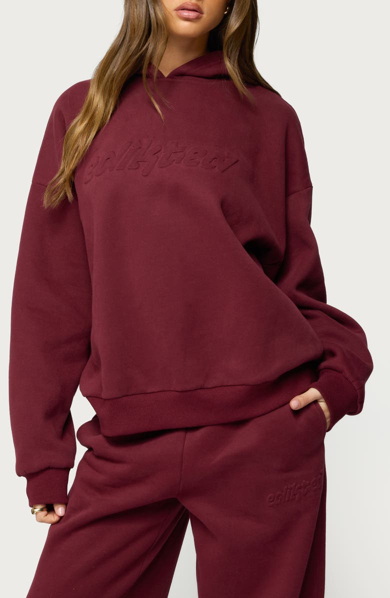 EDIKTED Totally Logo Hoodie, Main, color, Burgundy
