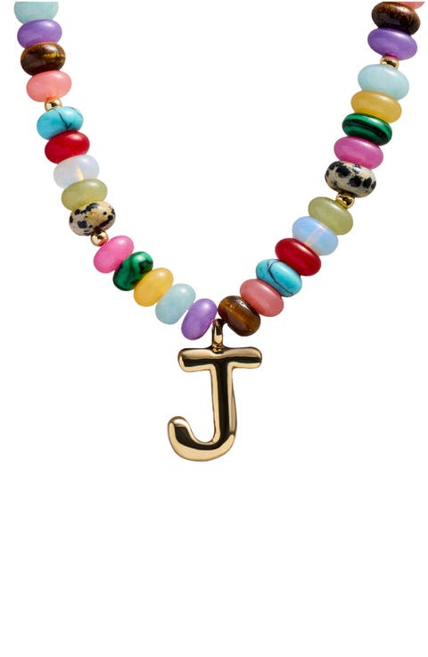 Semi Precious Bubble Initial Pendant Necklace