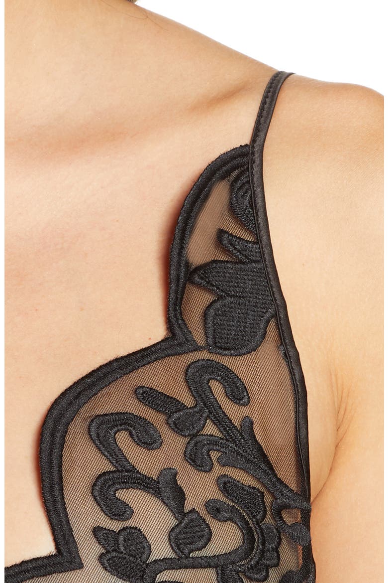 Lyla Embroidered Lace Teddy, Alternate, color, BLACK
