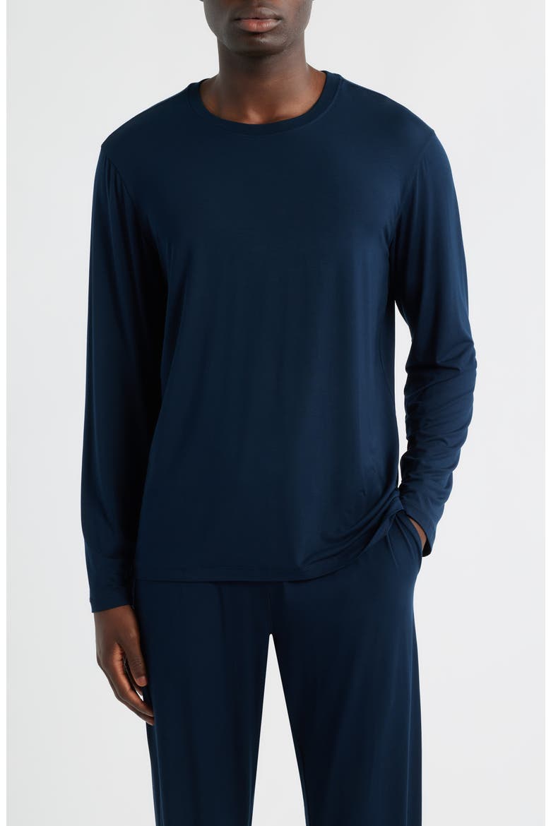 Long Sleeve Modal & Silk Pajama Top, Main, color, MIDNIGHT