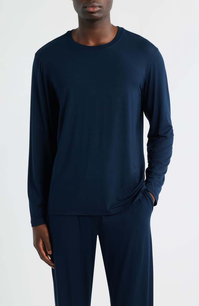 Daniel Buchler Long Sleeve Modal & Silk Pajama Top, Main, color, Midnight