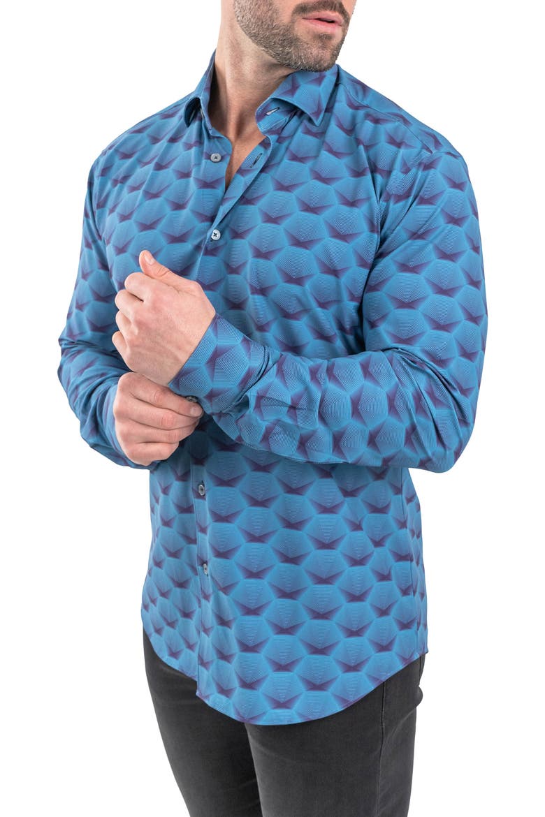 Einstein Stretch Horizon Button-Up Shirt, Alternate, color, BLUE