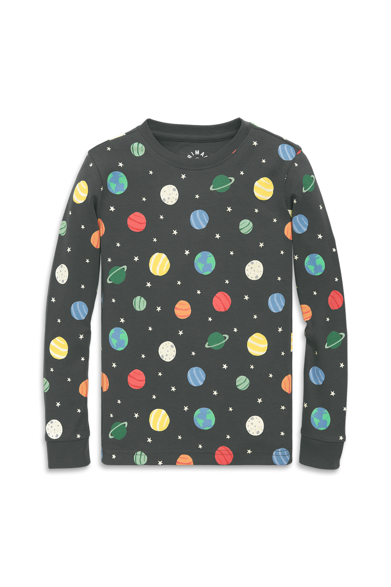Kids Organic Long Sleeve Pj Top In Graphic Prints, Main, color, Asphalt Galaxy