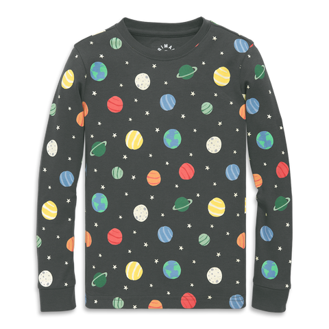 Kids Organic Long Sleeve Pj Top In Graphic Prints