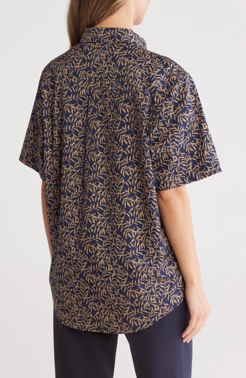 Nordstrom Rack Short Sleeve Cotton Poplin Button-up Shirt In Navy Blazer Trailing Vines