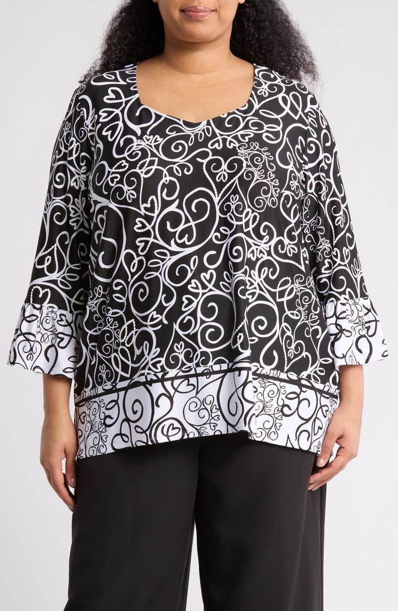 RUBY RD Puff Print Bell Sleeve Top, Main, color,