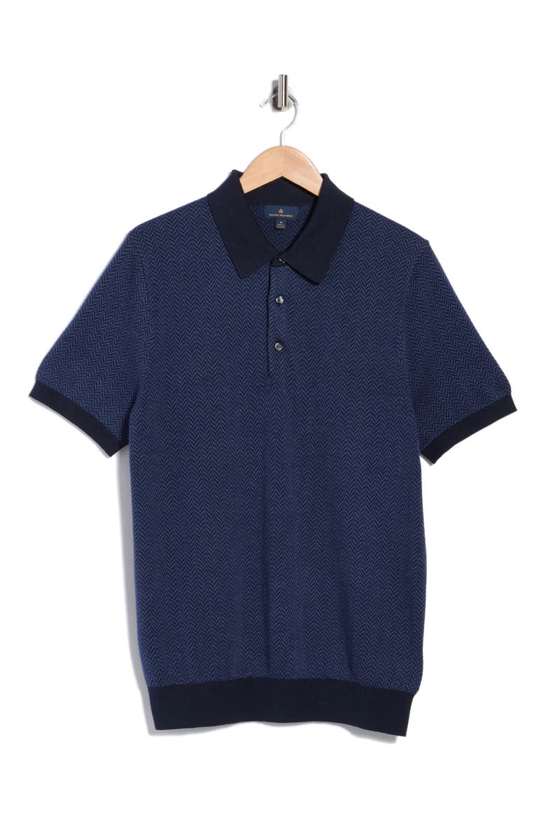 Herringbone Short Sleeve Knit Polo, Main, color, NVYHERRINGBONE