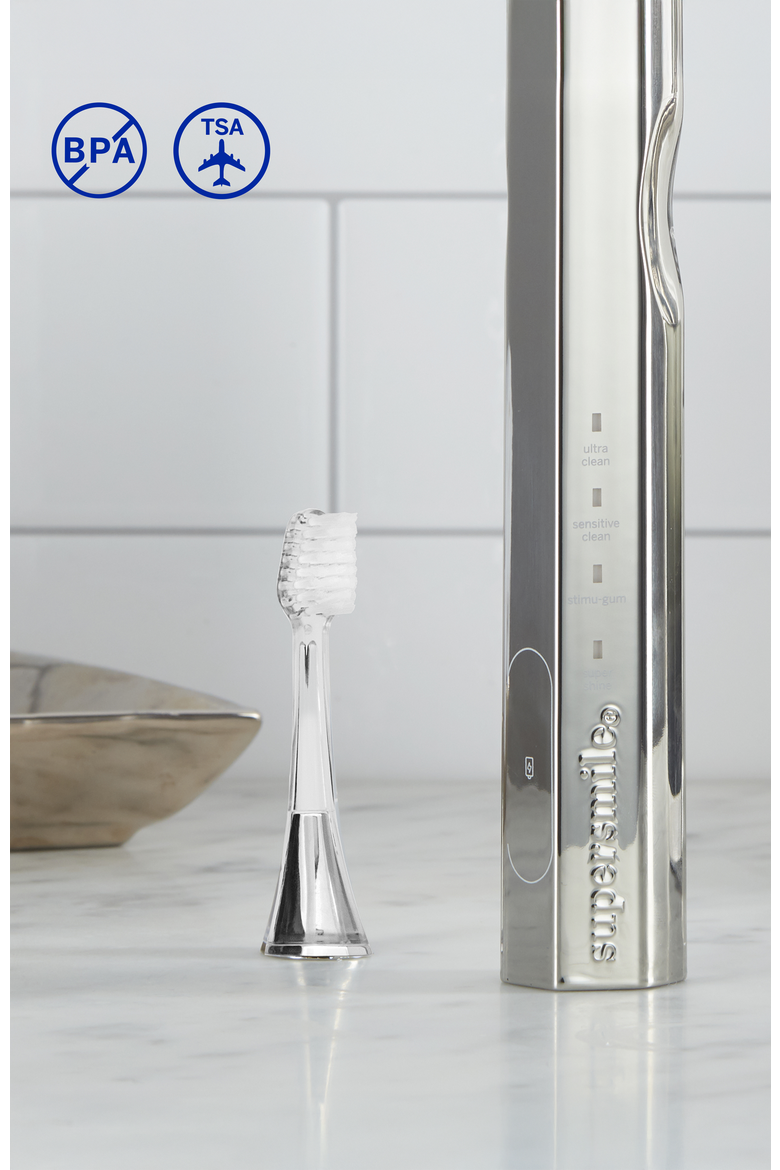 Zina45 sonic pulse toothbrush replacement heads, Alternate, color, Chromse Silver