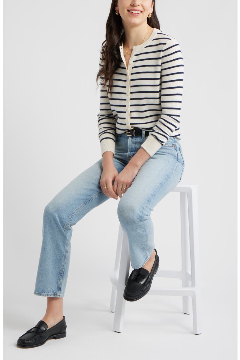 Merino Wool Blend Cardigan, Alternate, color, IVORY- NAVY JOSEPHINE STRIPE
