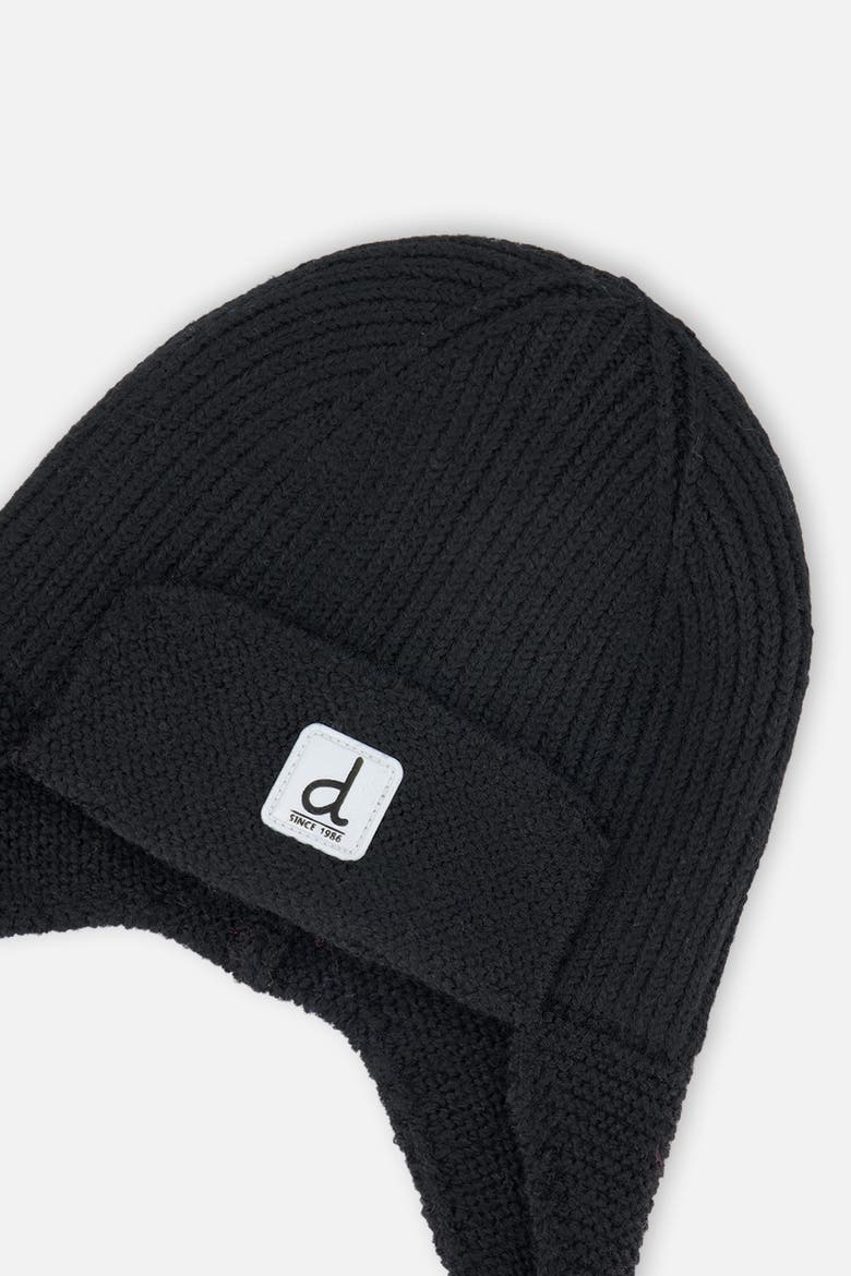 Fleece Lined Ear Flap String Winter Knit Hat, Alternate, color, Noir