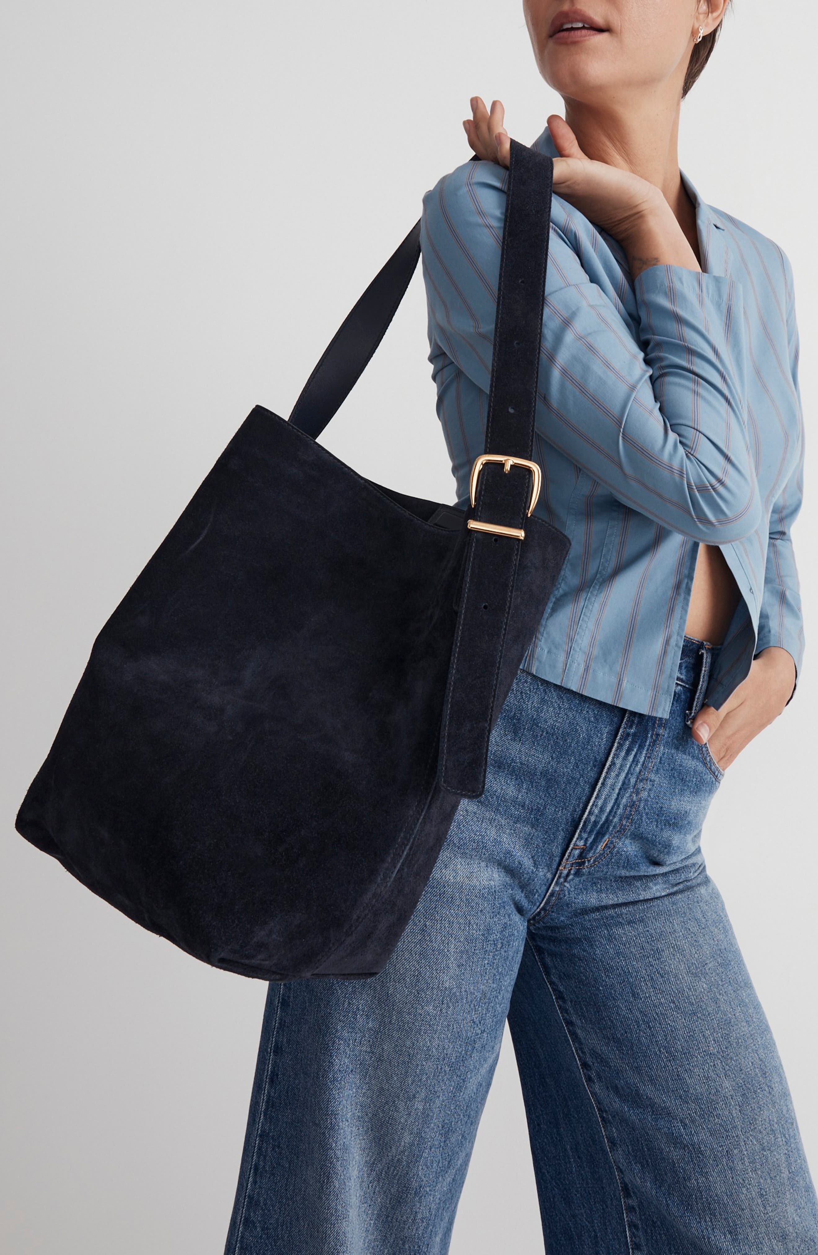 Madewell Essentials Suede Bucket Bag, Alternate, color, Deep Indigo