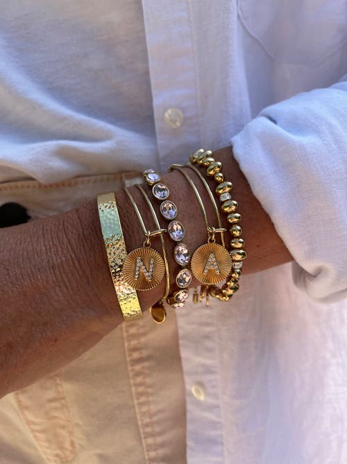 ALEX AND ANI ALEX AND ANI PAVE STARBURST TEXTURE INITIAL BANGLE BRACELET 