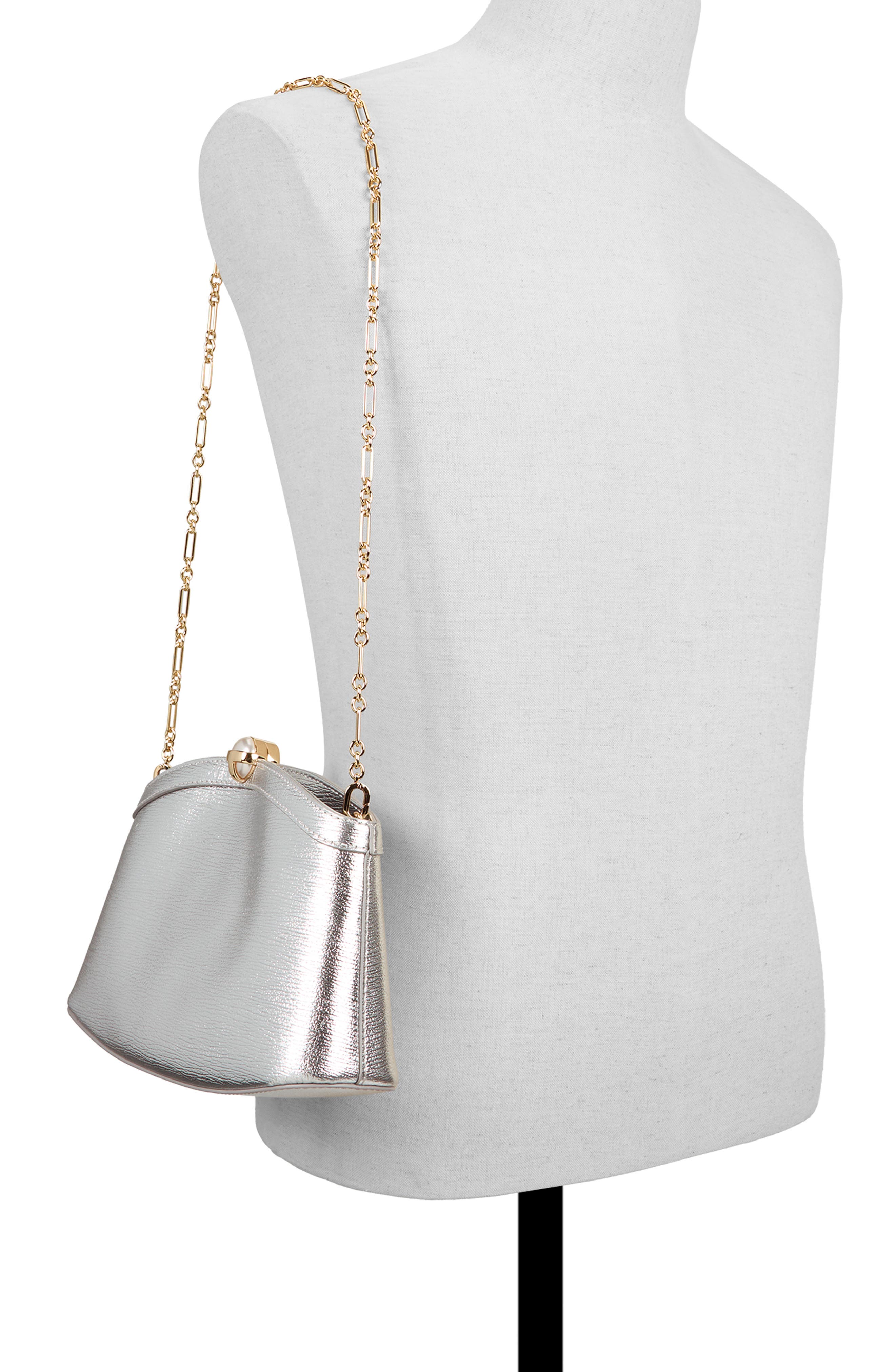 Aster Leather Clutch, Alternate, color, SILVER