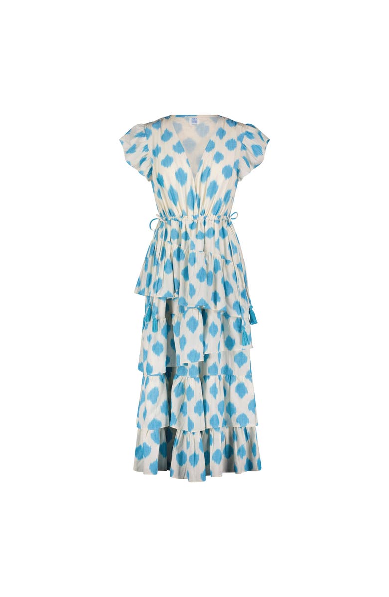 Mer St. Barth Mica Women's Tiered Maxi Dress Cream Aqua Ikat, Main, color, 