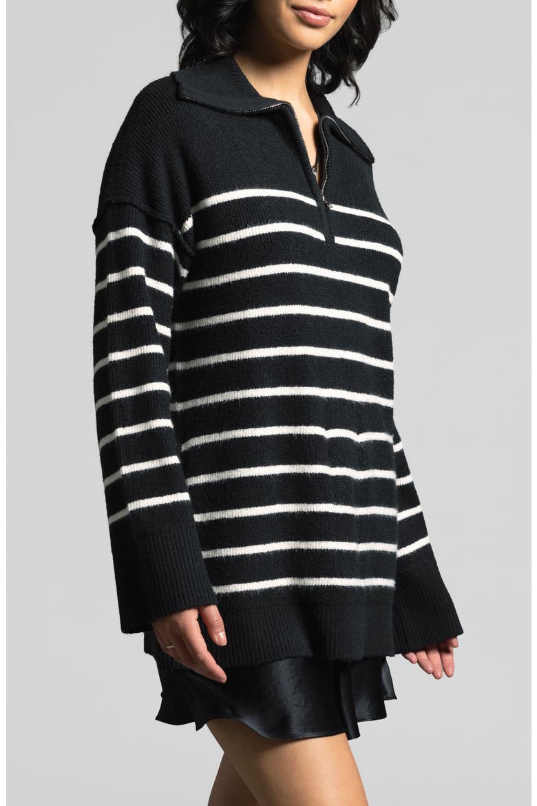 Coralie Stripe Quarter Zip Sweater, Alternate, color, BLACK IVORY STRIPE