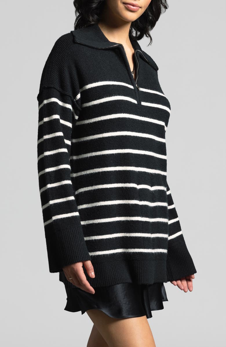 WEEKEND LOS ANGELES Coralie Stripe Quarter Zip Sweater, Alternate, color, Black Ivory Stripe
