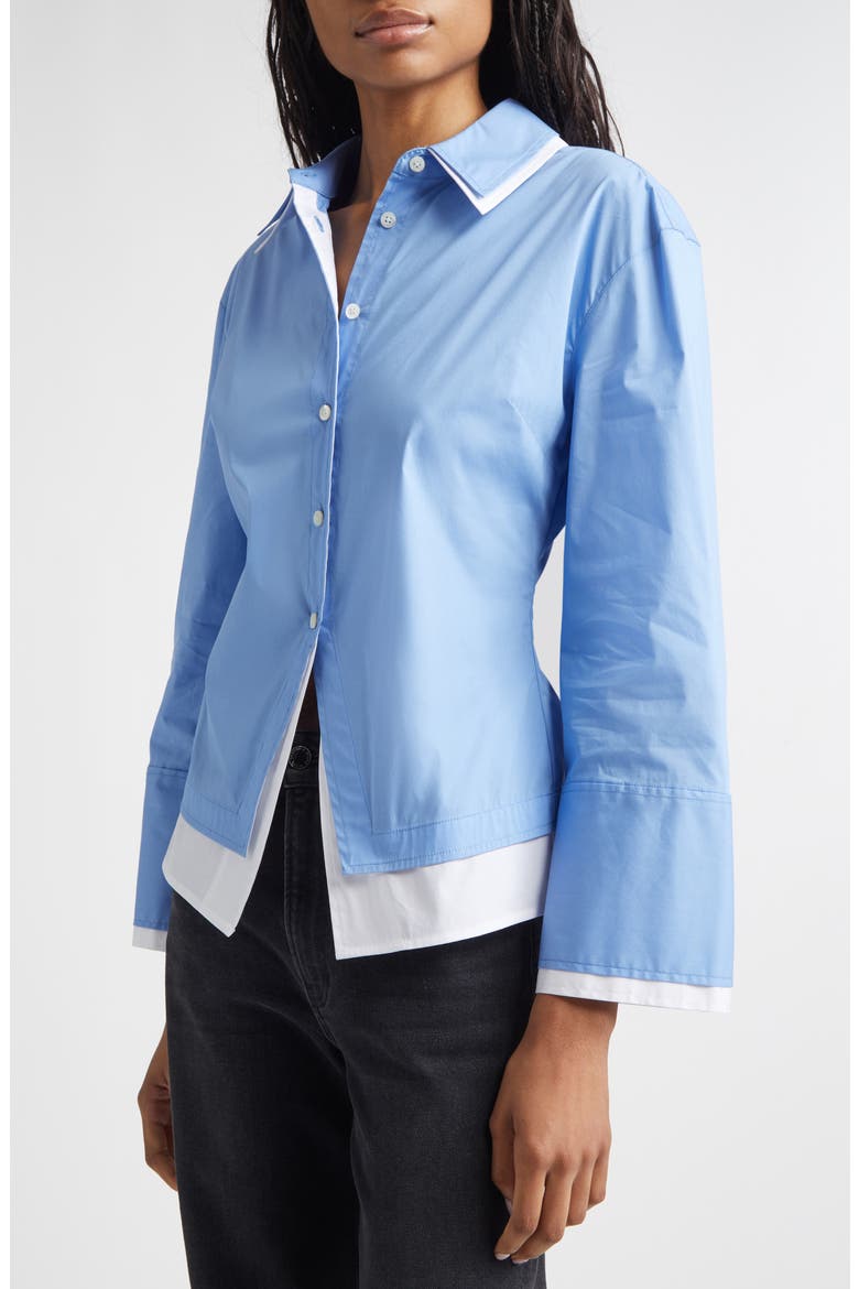 Bonnie Layered Cotton Blend Button-Up Shirt, Alternate, color, CADET