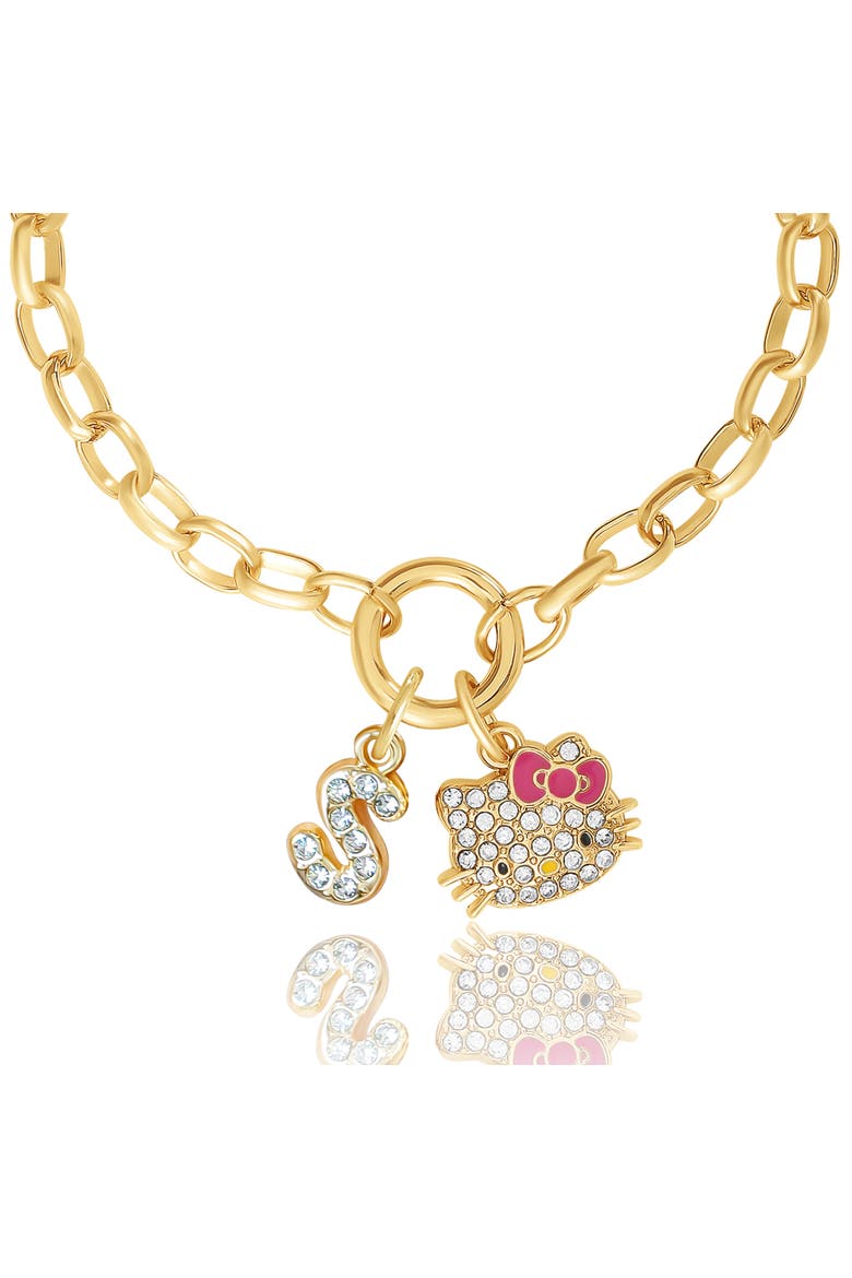 Initial Crystal Charm Bracelet, Gold-Tone, Adjustable, Alternate, color, S