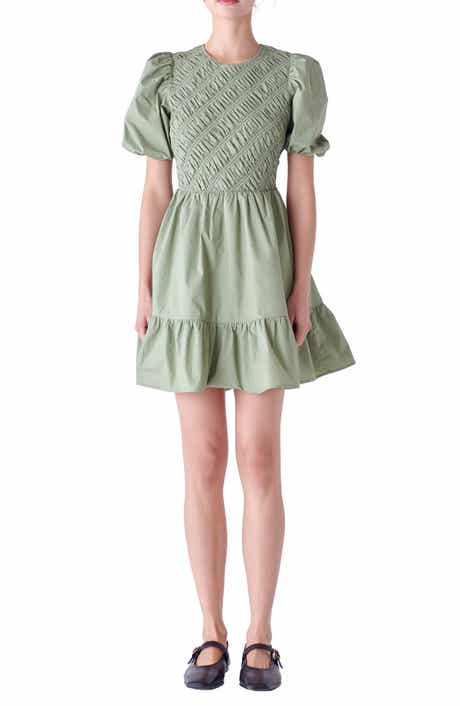 English Factory Shirred Puff Sleeve Cotton Minidress