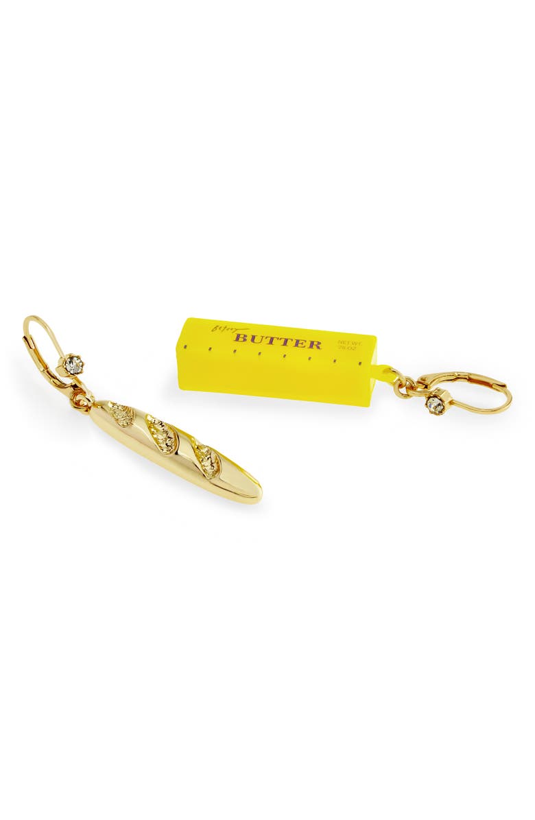 Betsey Johnson Bread 'n Butter Mismatched Leverback Earrings, Alternate, color,