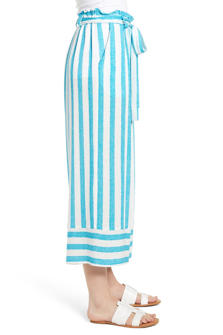 Gibson x Hi Sugarplum! Milos Wide Leg Paperbag Waist Pants, Alternate, color, TEAL STRIPE
