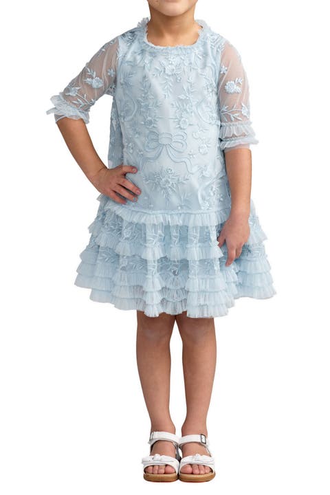 Girls Micro Ruffle Embroidered Mini Dress