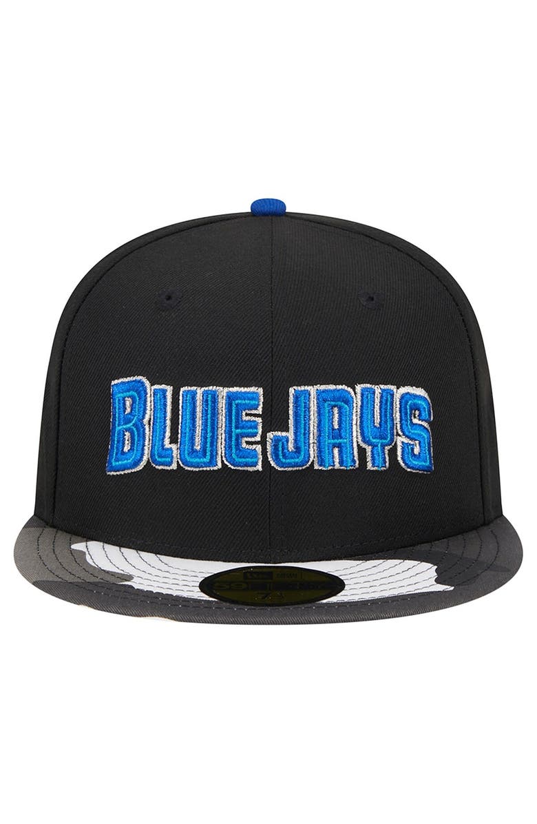 New Era Men
s New Era Black Toronto Blue Jays Metallic Camo 59FIFTY Fitted Hat, Alternate, color, 