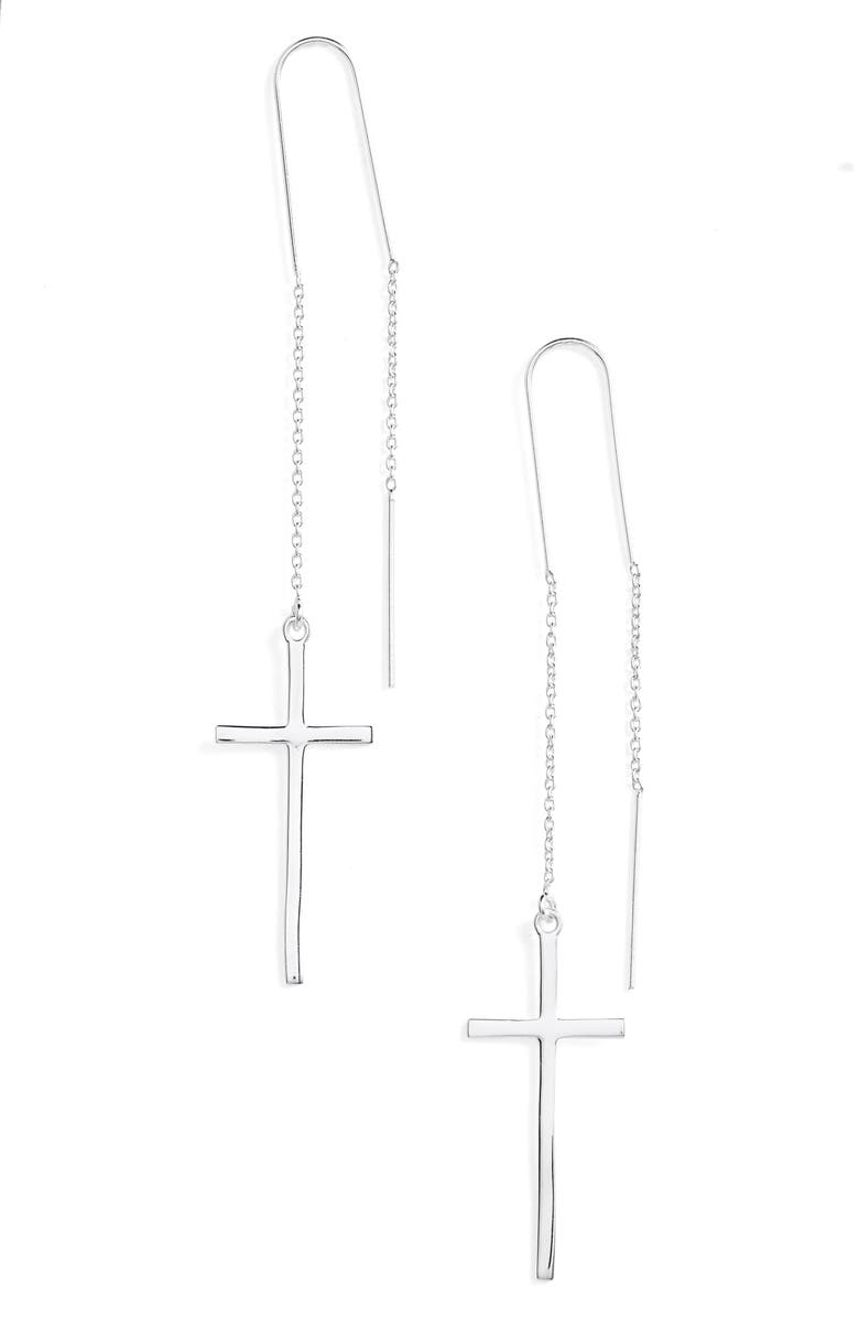 Argento Vivo Sterling Silver Argento Vivo Cross Threader Earrings, Main, color, 