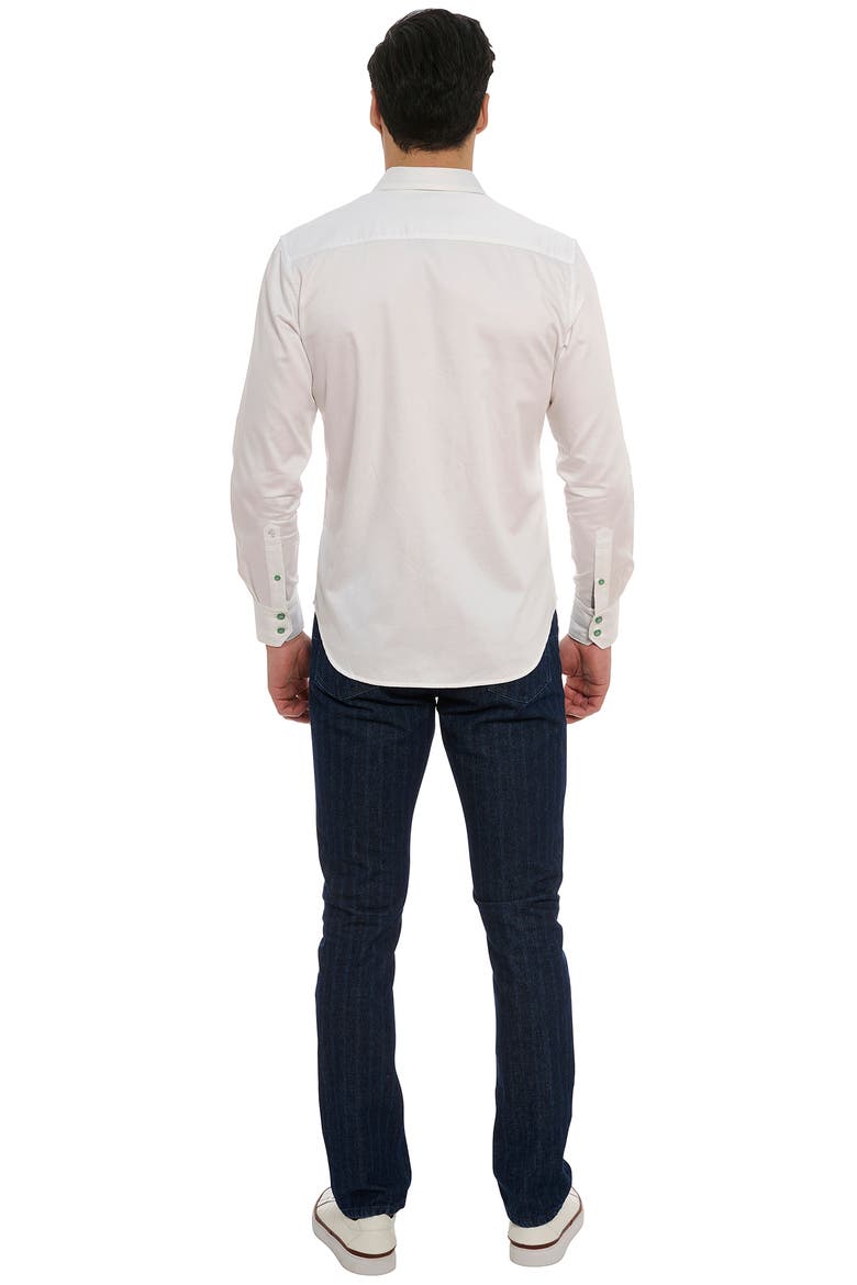 Made to Measure Beer Print Stretch Cotton Button-Up Shirt, Alternate, color, WHITE