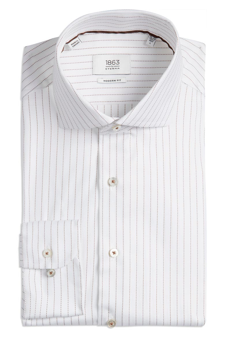 Modern Fit Stripe Non-Iron Cotton Dress Shirt, Alternate, color, BROWN
