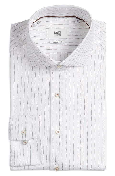 Modern Fit Stripe Non-Iron Cotton Dress Shirt (Regular & Big)