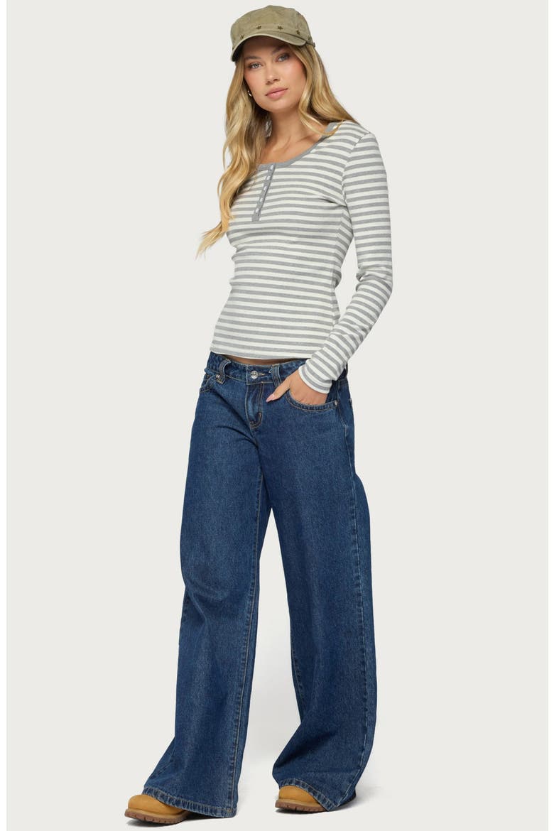 Roma Striped Henley Top, Alternate, color, GRAY-MELANGE