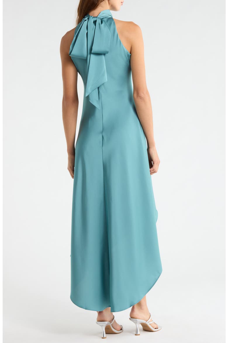 Tie Back Sleeveless High/Low Satin Gown, Alternate, color, PEACOCK TEAL