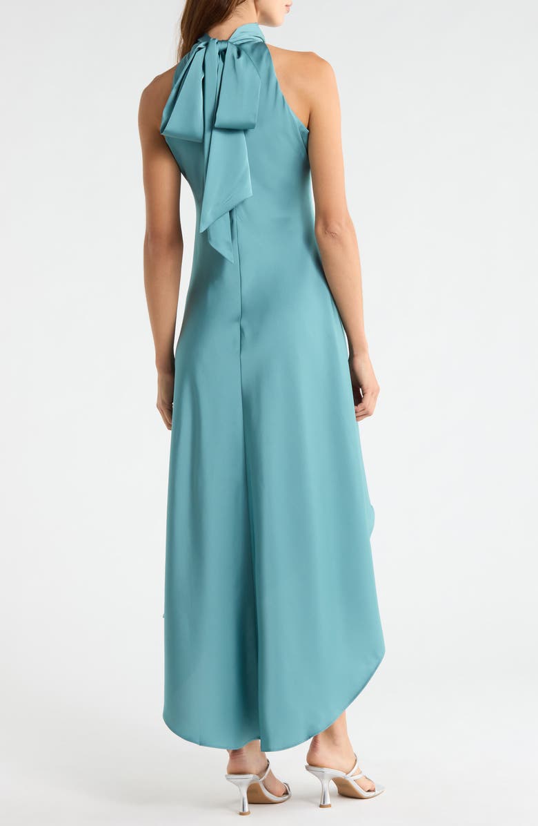 CeCe Tie Back Sleeveless High/Low Satin Gown, Alternate, color, Peacock Teal