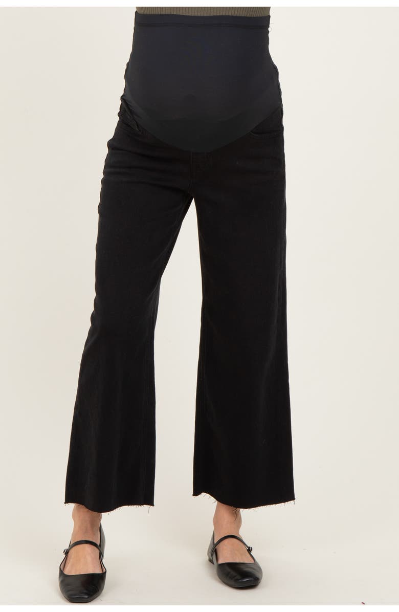 PinkBlush Raw Hem Crop Wide Leg Maternity Jeans, Main, color, Black