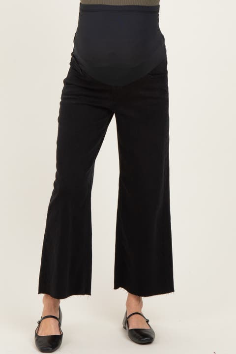 Raw Hem Crop Wide Leg Maternity Jeans