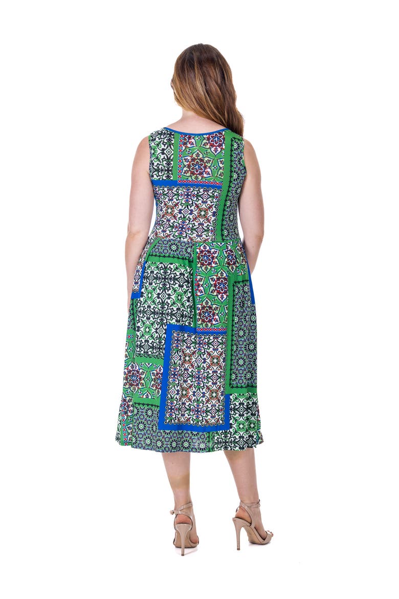 Midi Length Scarf Print Sleeveless Pleated Pocket Dress, Alternate, color, Green Multi